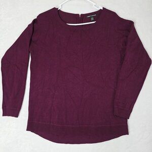 Cable And Gauge Cardigan Maroon Zipper Back Long Sleeve Women's Medium 70% Rayon